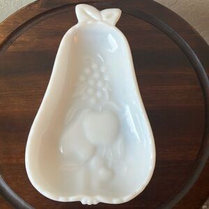Hazel Atlas: Vintage Pear Shape Milk Glass Snack/ Fruit Dish- Plate- Home Decor